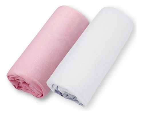 Lençol berço americano com elastico kit 2 100% algodão cor rosa e branco desenho do tecido liso