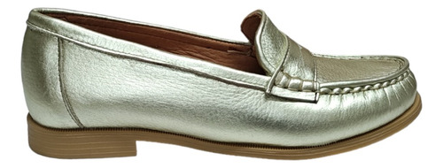 Zapato Mujer Mocasín Cuero Dorado Floater Base Goma