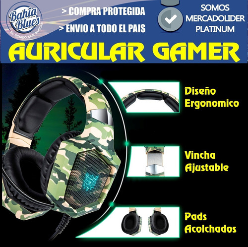 Auricular Gamer Pc Ps4 Xbox Gaming Con Microfono Led