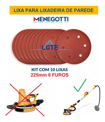 Kit Com 10 Lixas 225mm Grão 60 Para Lixadeira Girafa De Teto