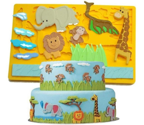 Molde Silicona Animalitos Leon Jirafa Mono Selva Fondant