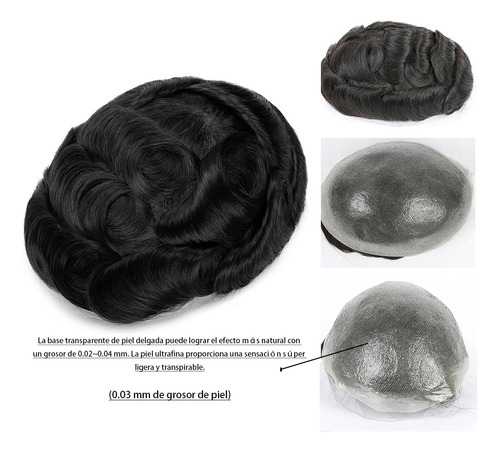 Prótesis Capilar Indetectable Cabello 100% Humano 1b#-color Natural 8*10