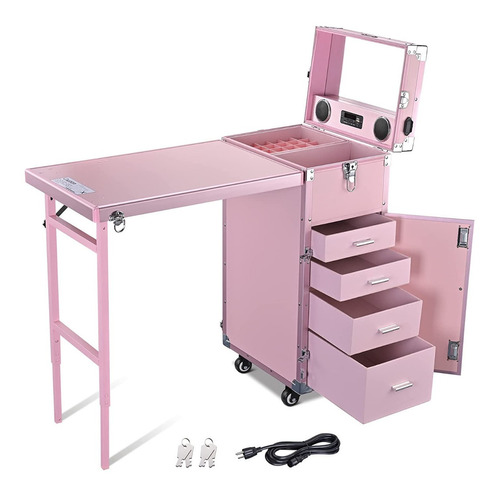 Mesa Para Manicura Plegable Rosa