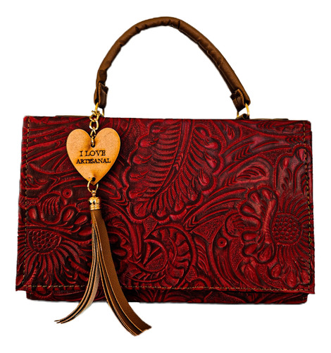 Bolsa Dama Clutch Cruzada Cincelada Flores Roja Vinipiel