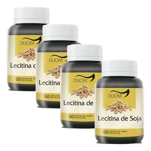 Kit Com 4 Lecitina De Soja 60cps 1000mg Duom