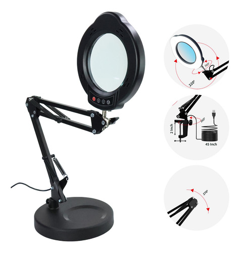 Lupa De Bancada 10x Com Led 5 Cores Ajustáveis 360° Para Trabalhos Precisos Lupa Profissional Perfeita Para Manicure, Celular E Dentista