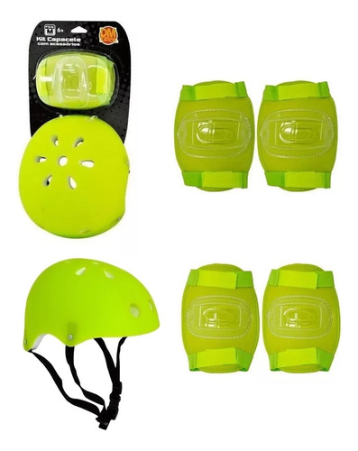 Kit Capacete Proteção Para Bicicleta Skate Patins Verde Dm