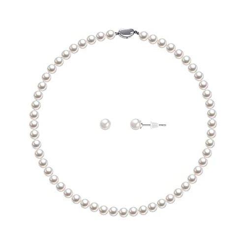 Collar De Perlas Blancas De Plata Para Mujer Fanenmoli