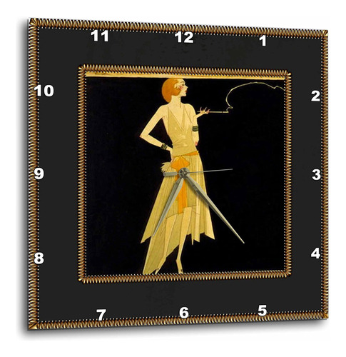 3drose Dpp__2 Reloj De Pared Art Deco Lady Con Marco Dorado,
