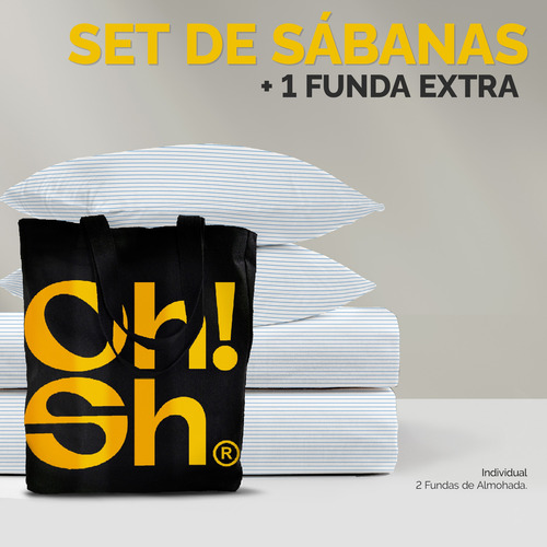 Oh! Sheets Juego De Sabanas Microfibra 5 Piezas Individual Azul Rayas