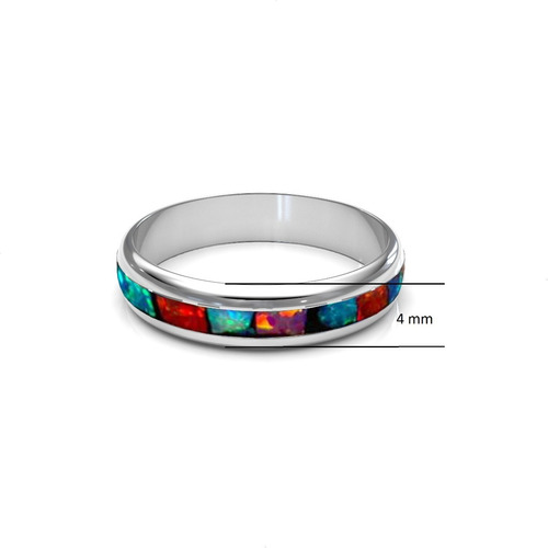 Imagen 3 de 10 de Anillo Argolla Ópalo Multicolor De Plata .925 Agálea