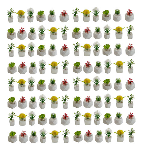 80 Macetitas De Concreto Con Planta Artificial Blanco Prisma
