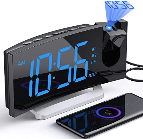 Radio Despertador Proyector Usb Alarma Dual Pantalla Led Color Azul