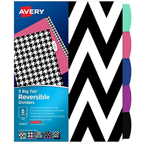 Avery 5 Tab Reversibles Moda Carpeta Divisores, Diseños Vari