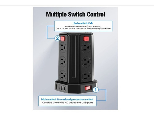 Regleta Alimentación Protectora 3m 4 Puertos Usb 12 Salidas