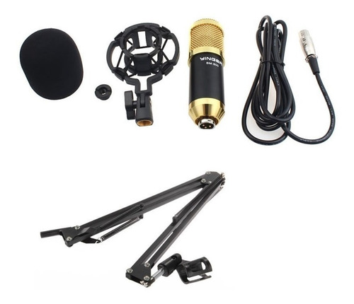Kit Microfone Condensador Bm800 Preto + Pedestal Articulado