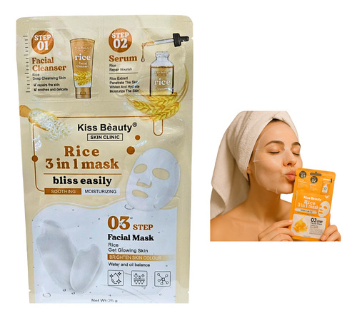 Pack X4 Mascarilla Arroz 3en1 Piel Radiante Poros Invisibles Todo Tipo De Piel
