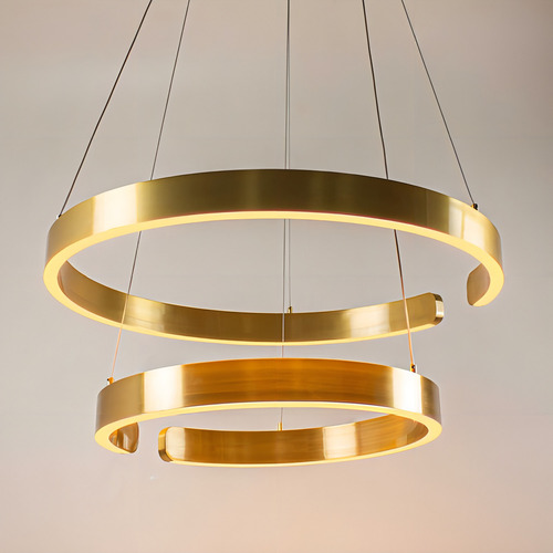 Pendente Lustre 2 Anéis Ring Arco Dourado Led 80w St2123 127/220V