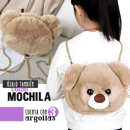 Imagen 3 de 10 de Bolsa Para Dama Crossbody Mochila Oso De Peluche Moda Kawaii