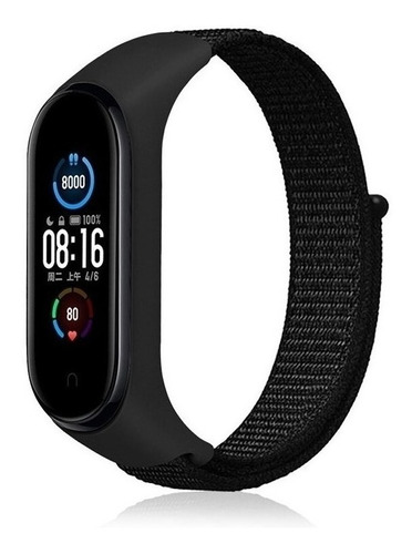 Pulseira Nylon Fecho De Velcro Para Xiaomi Mi Band 7 Cor Black