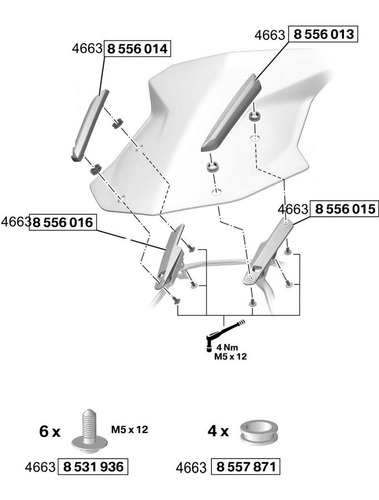 Imagem 2 de 7 de Kit Completo Fixação Pára-brisas Bmw R 1200/1250 Gs Todas