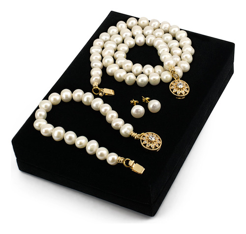 Collar Aretes Pulsera Mujer Perlas Cultivadas P. Naturales