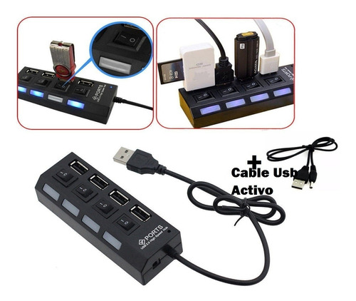 Hub Activo Usb 2.0 4 Puertos Con Switch +cable Activo