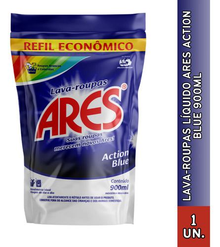 Ares Lava Roupas Líquido Action Blue 900ml Sache