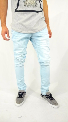 Calça Rasgada Masculina Jeans Skinny Azul Claro Variascores | Frete grátis