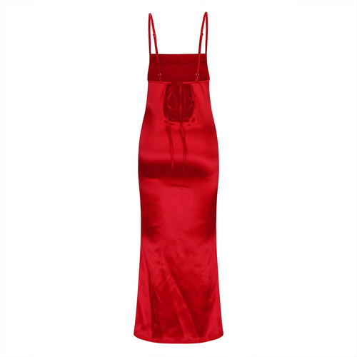Vestido De Mujer Falda De Cola De Pez De Satén Con Tirantes