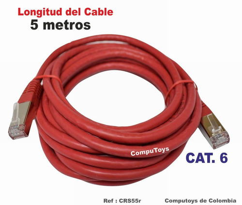 Imagen 1 de 6 de Cable Red Rj45 Cat.6 5.5m Rojo Ref: Crs55r Computoys Sas