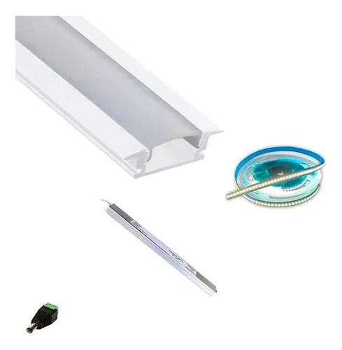 Kit Perfil Embutir Slim 2metro Com Fita 240led E Fonte Cor da luz Branco Branco-frio