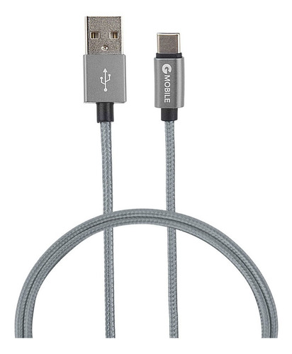 Cable Tipo C A Usb De 1m De Largo Puntas De Metal Color Gris