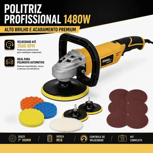 Politriz Grande Profissional 1480w 7 Nk15003 110v / 220v Amarelo 110v