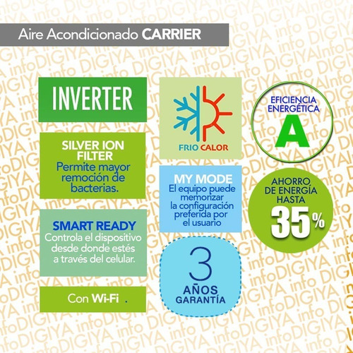 Imagen 3 de 10 de A. Acondic. Carrier Smart Inverter 4506f 53hva1801f Digiya