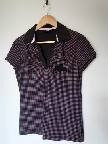 Imagen 3 de 10 de Polera Morada A Cuadros, Tipo Piqué Para Niñas, Talla L
