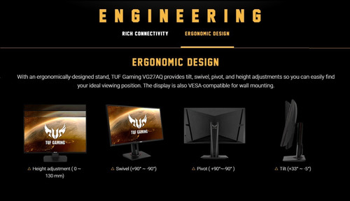 Imagen 3 de 10 de Asus Vg27aq 27 2k Gsync Ips 165hz 1ms Hdr10 350nit Parlantes