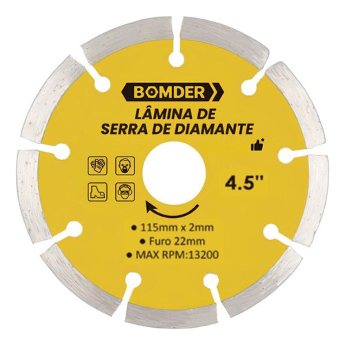 Disco Diamantado Bomvink 4,5 Furo 22mm Adaptador 20mm