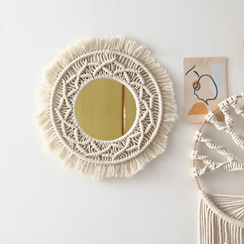 Tapiz Colgante De Pared Con Espejo De Macramé Boho Gramo
