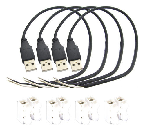 Cable De Carga Corta Usb De 2 Cables (4 Unidades De 12 Pulga