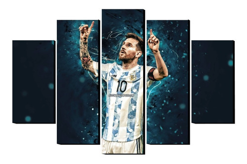 Cuadro Decorativo Messi Argentina 5 Piezas Grande