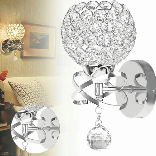 Lámpara De Pared Con Cristales, Diseño Moderno Plateado