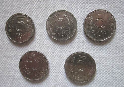5 Monedas Antiguas Argentina 5 Peso 1961 1962 1963 1964 1966
