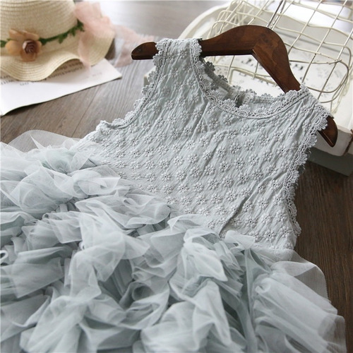 Vestido De Encaje Tutú Sin Mangas Para Niñas De Verano Vestido De Encaje Tutú Sin Mangas Para Niñas De Verano