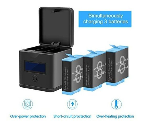 Imagen 6 de 6 de Cargador Para Baterias De Gopro Hero 8, 7, 6, 5 (3 Canales)