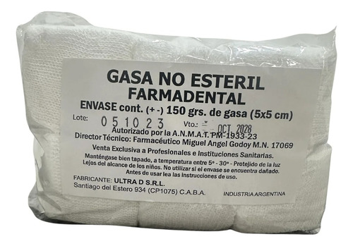 Gasa Cortada Trozada No Estéril 5x5 150gr 