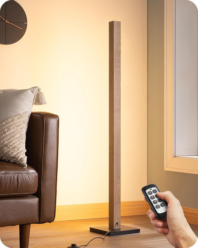 Lámpara De Pie Led Madera Regulable Control Remoto, 7 Temper