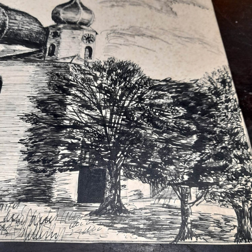 Imagem 2 de 6 de Pintura Desenho Bico De Pena Nanquim Antigo Sem Moldura