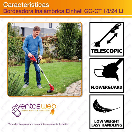 Imagen 3 de 6 de Bordeadora Inalambrica 18v Einhell Gc-ct 18/24 Bateria 4 Amp