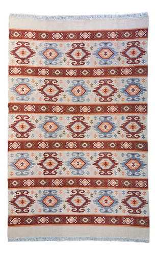 Tapete Sala Kilin Gashgai 140x200 Dupla Face Tribal Handmade Cor Laranja Desenho Do Tecido Geométrico